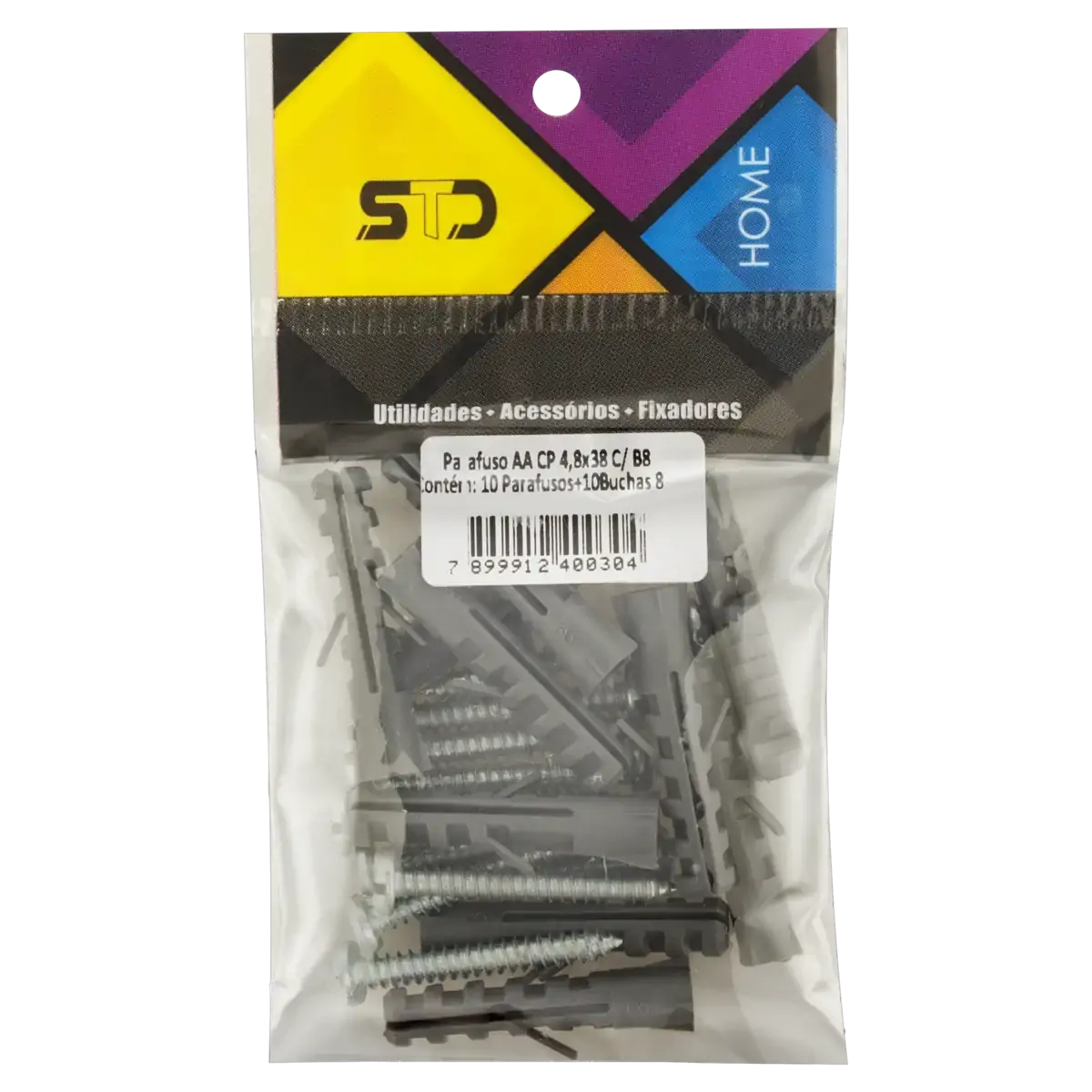 Parafuso Auto Atarraxante Com Bucha 8mm Cabeça Panela Std 4,8mm X 38mm 10 Unidades