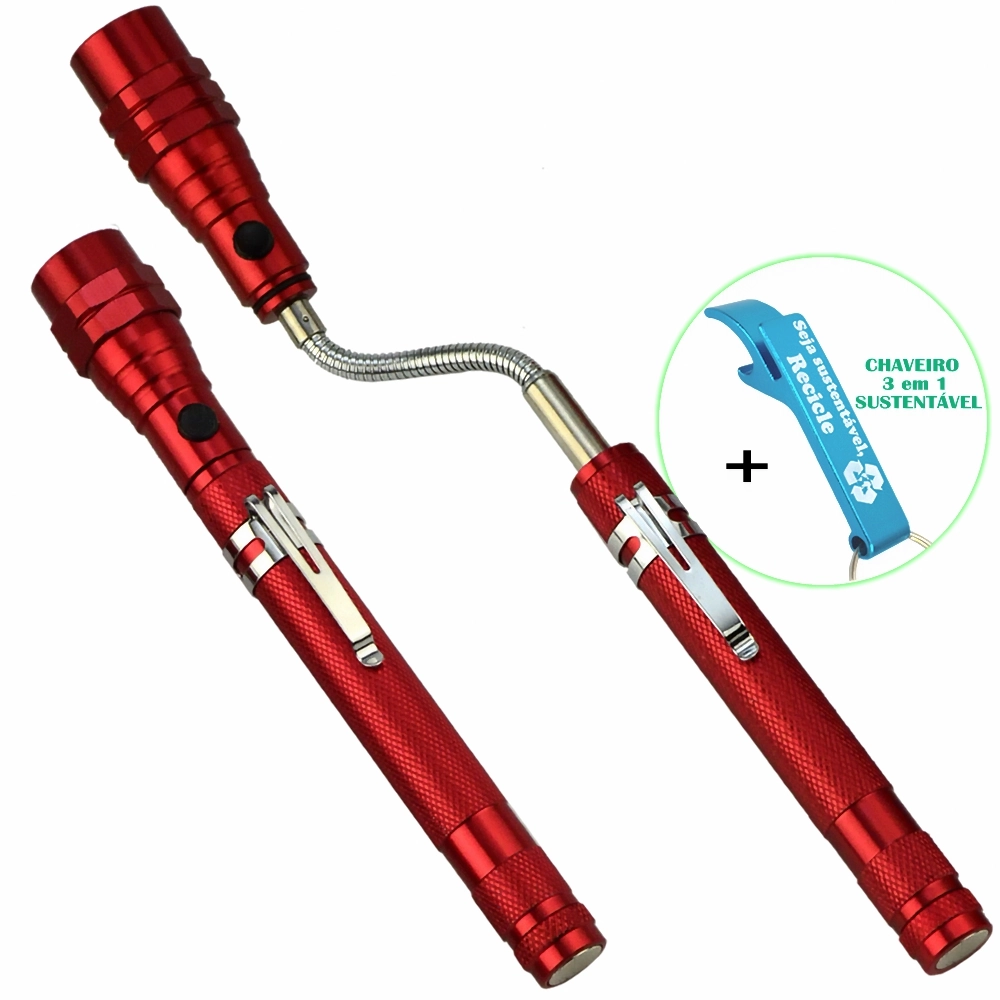 Lanterna De Led Telescópica Flexível 3 Leds Com Imã Vermelho + Chaveiro Cbrn16280