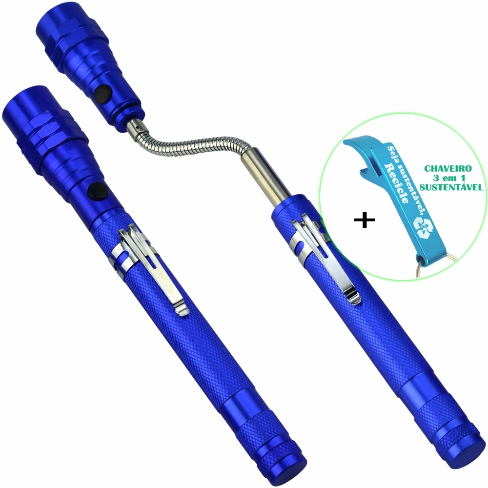 Lanterna De Led Telescópica Flexível Laser Pointer Com Imã Azul + Chaveiro Cbrn16297