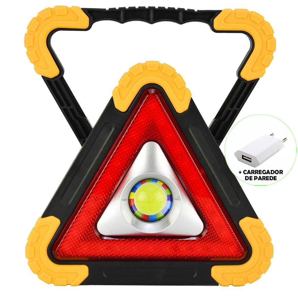 Refletor Led 15w Triângulo Portátil Recarregável Led Cob Amarelo + Carregador Cbrn16341