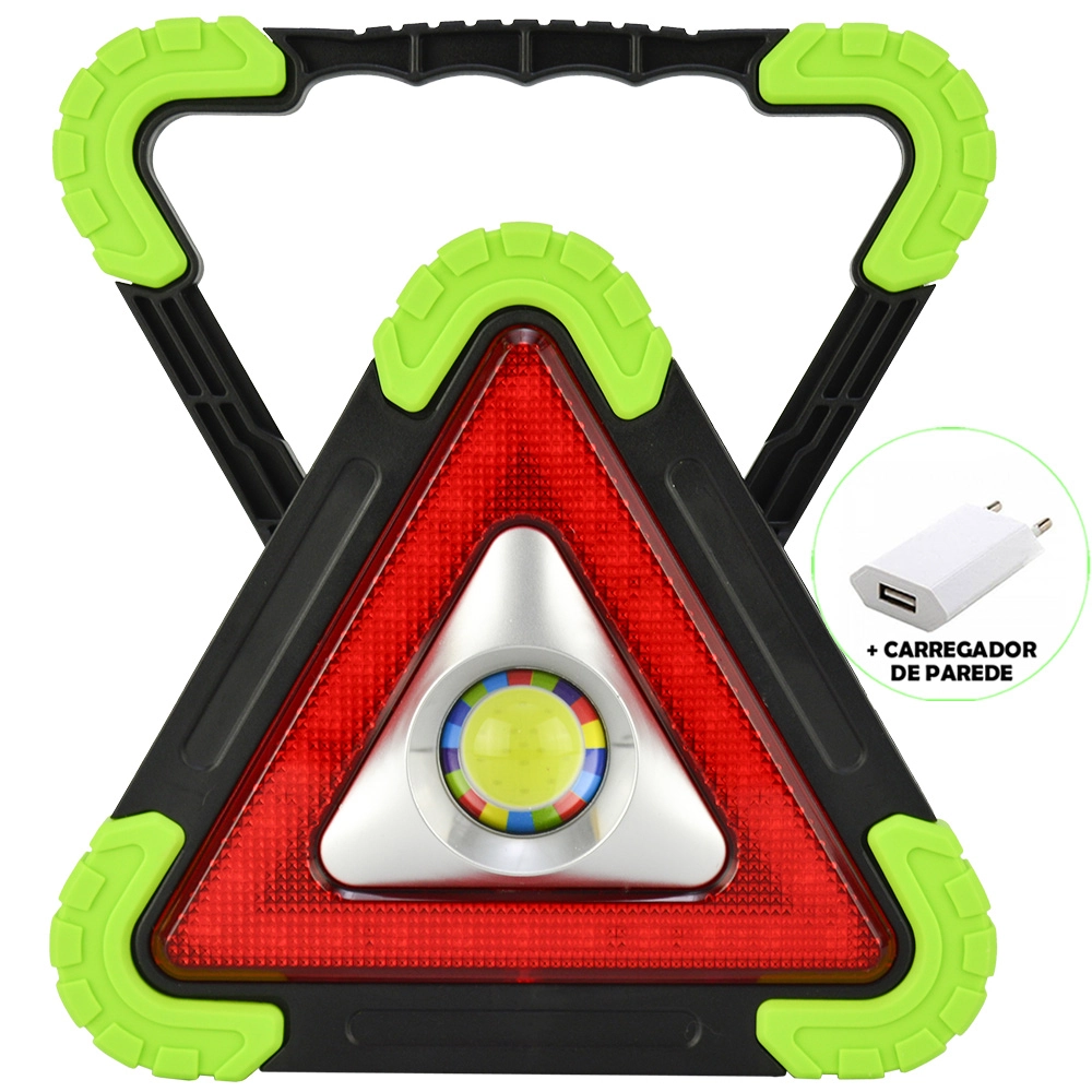 Refletor Led 15w Triângulo Portátil Recarregável Led Cob Verde + Carregador Cbrn16358