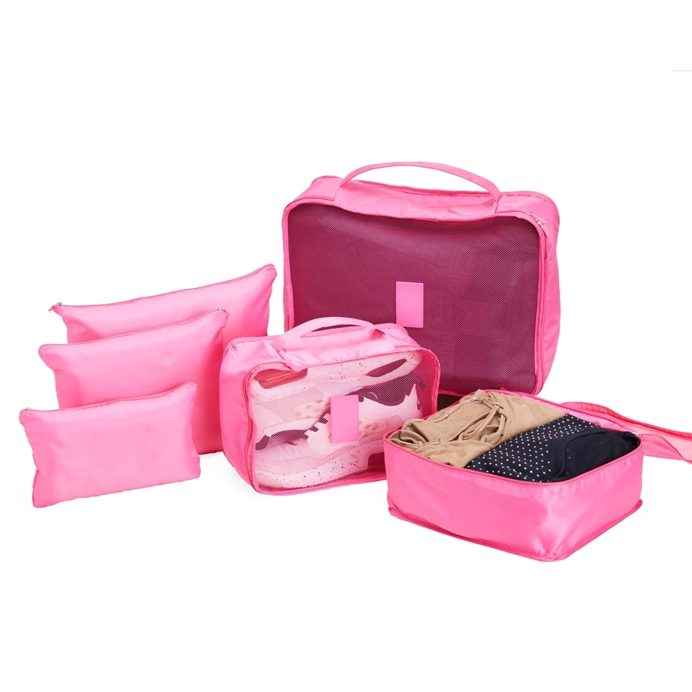 Organizador De Mala Viagem Necessaire Kit 6 Peças Rosa Cbrn20584