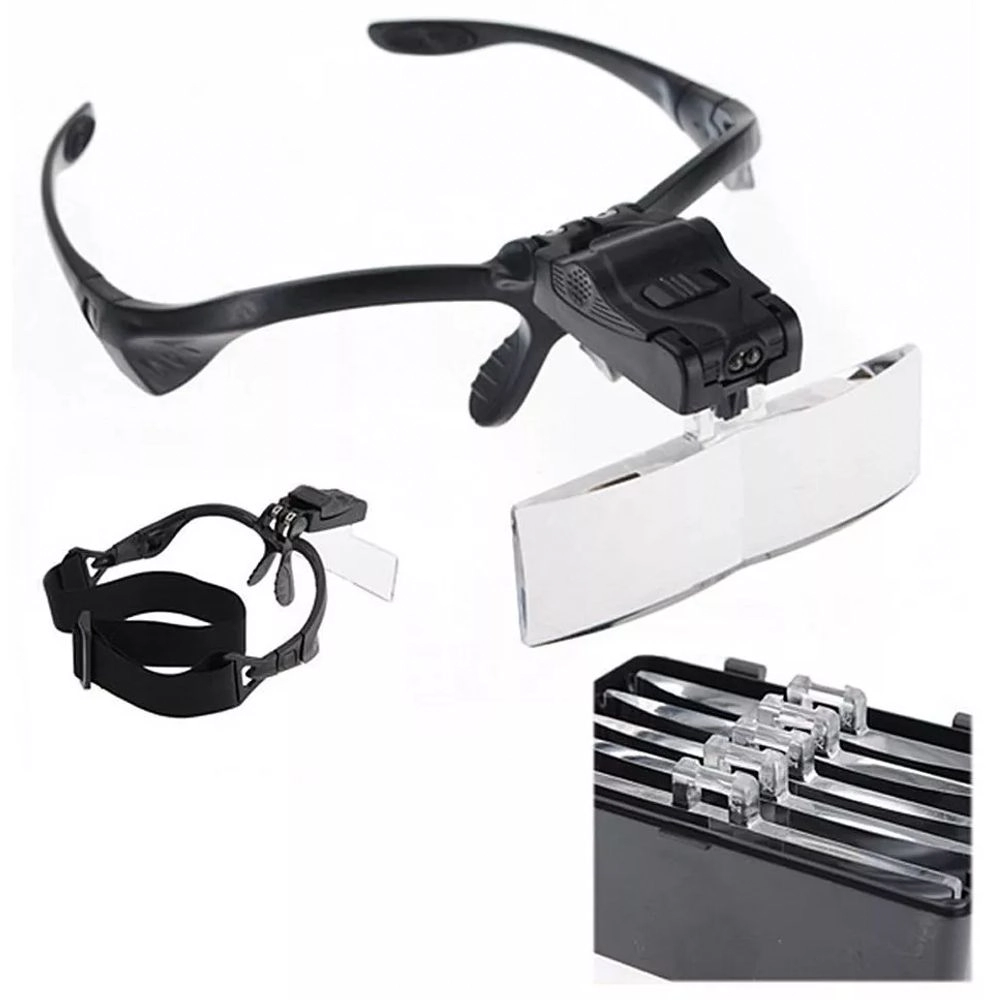 Lupa De Cabeça Profissional Óculos Leitura 2 Leds 5 Lentes Aumento Preto Cbrn20720