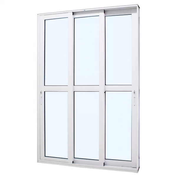 Porta De Correr Alumínio Branco 215x120x13,1cm 3 Folhas Móveis Perfecta Max Jap