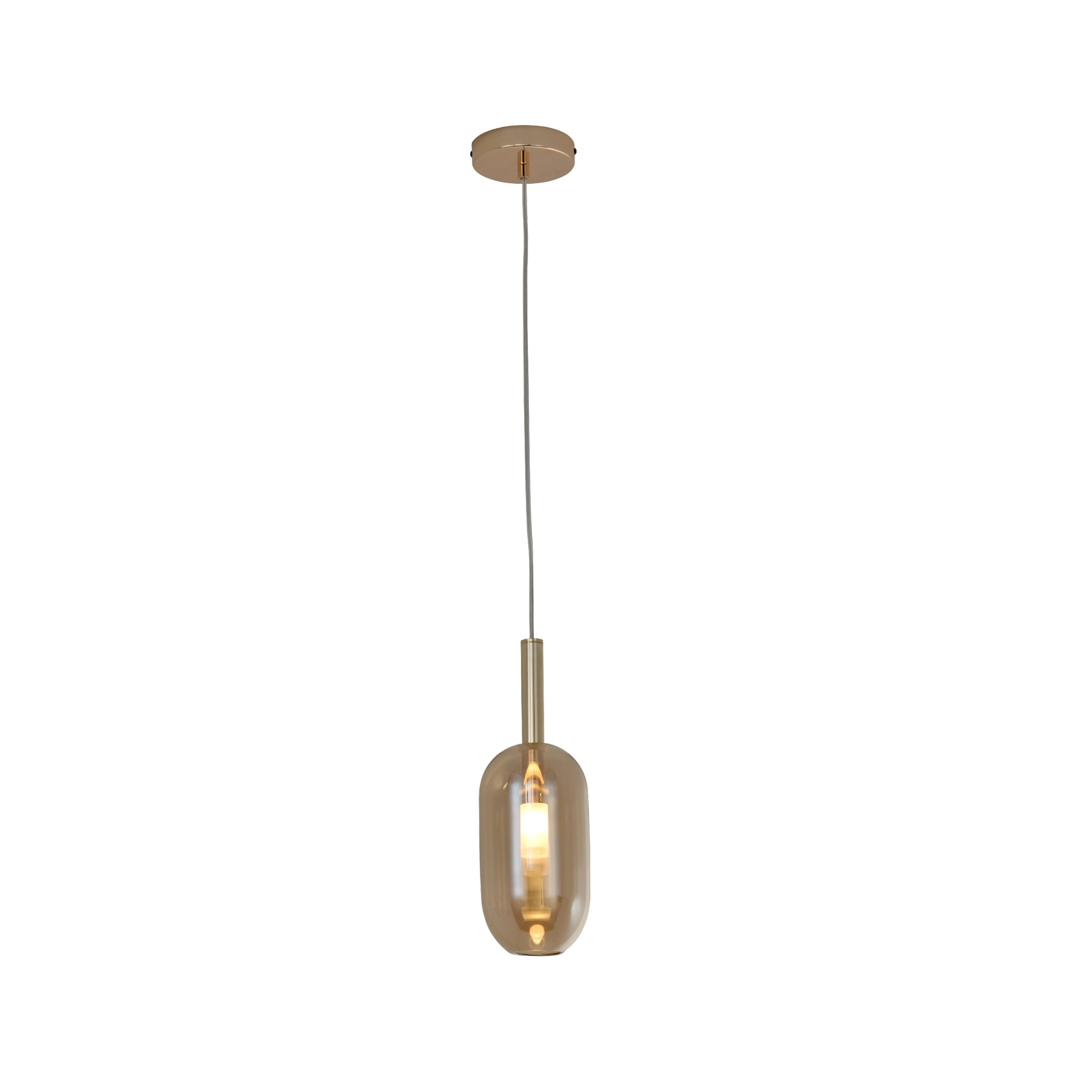 Pendente Oval 1 Lâmpada Metal e Vidro Rose Gold Remi Hevvy Iluminação