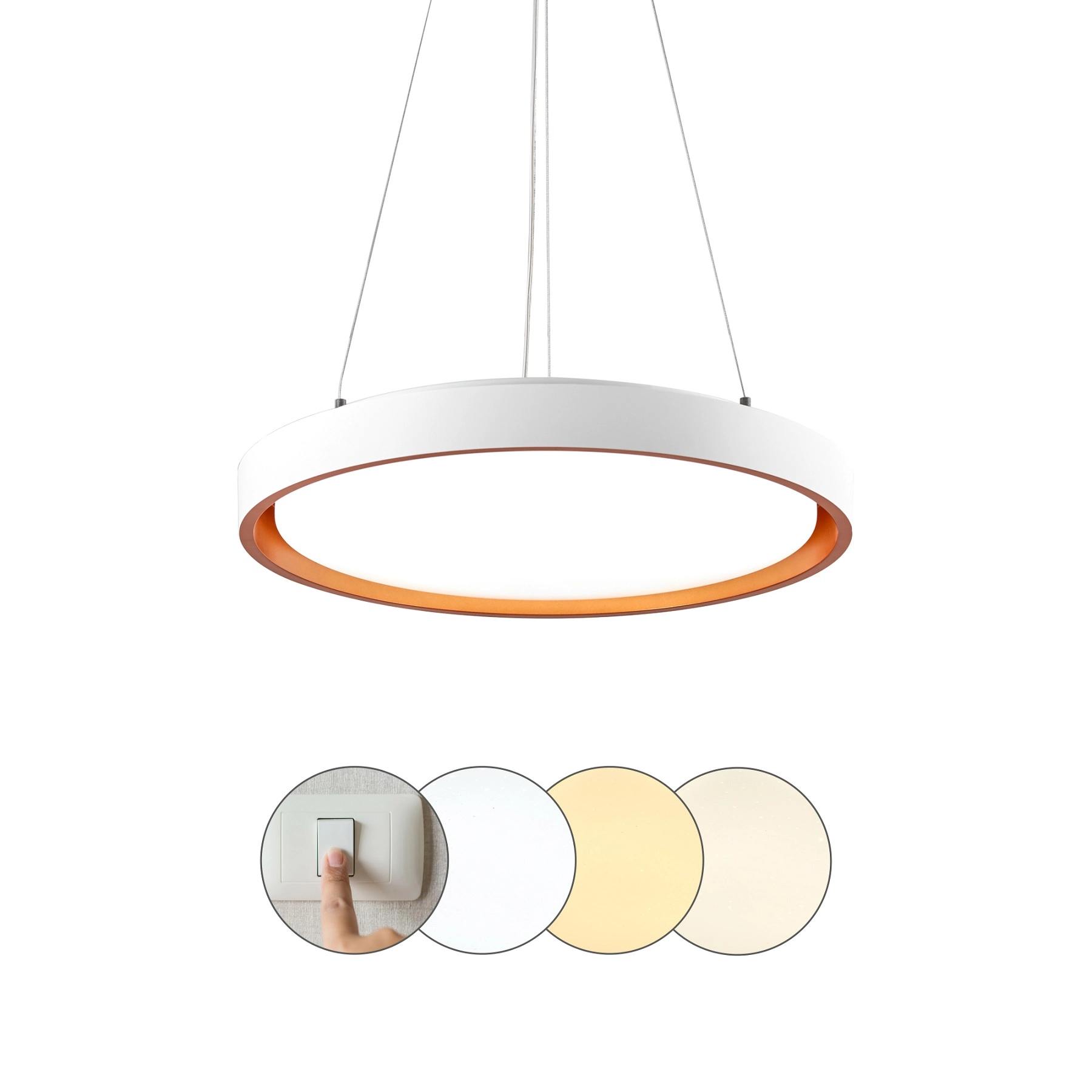 Pendente LED Redondo Branco e Dourado 41cm Montana Hevvy