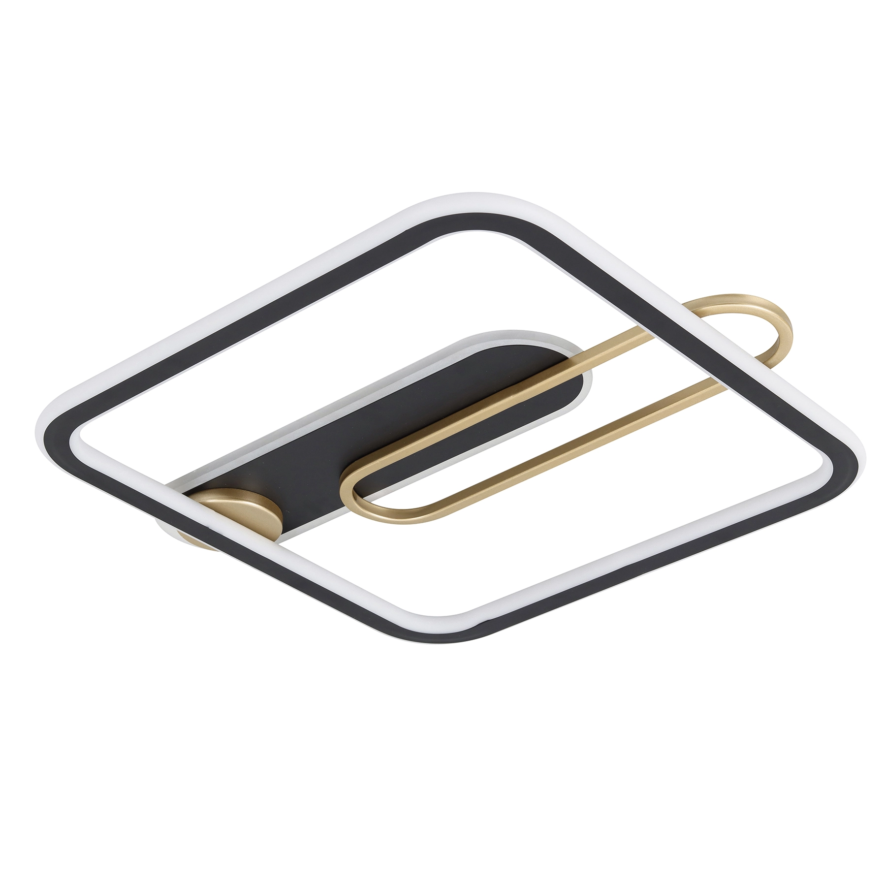 Plafon LED Quadrado Preto e Dourado 53cm Plástico e Aço Lisboa Hevvy