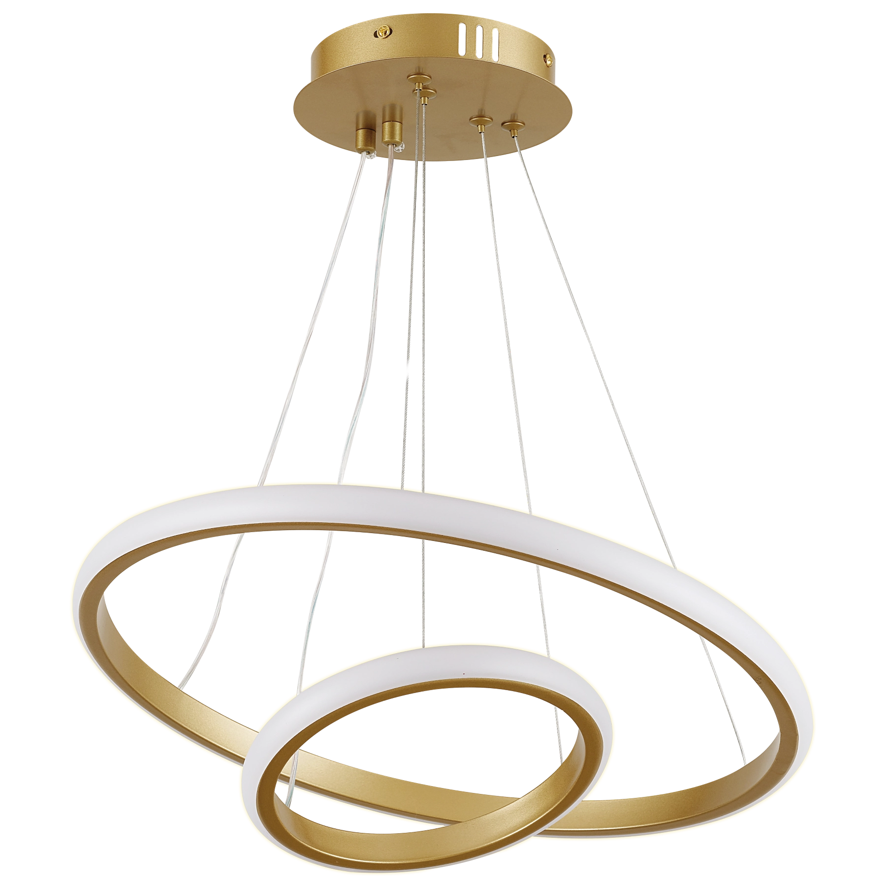 Pendente Redondo Com LED 3 em 1 Aço Horizon 2 Aros Hevvy Iluminação Dourado