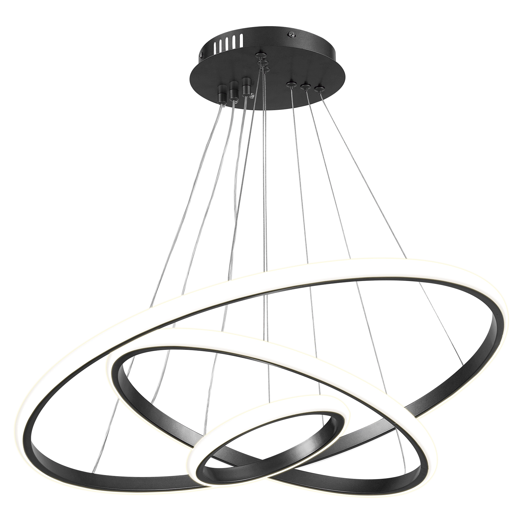 Pendente Redondo Com LED 3 em 1 Aço Horizon 3 Aros Hevvy Iluminação Preto