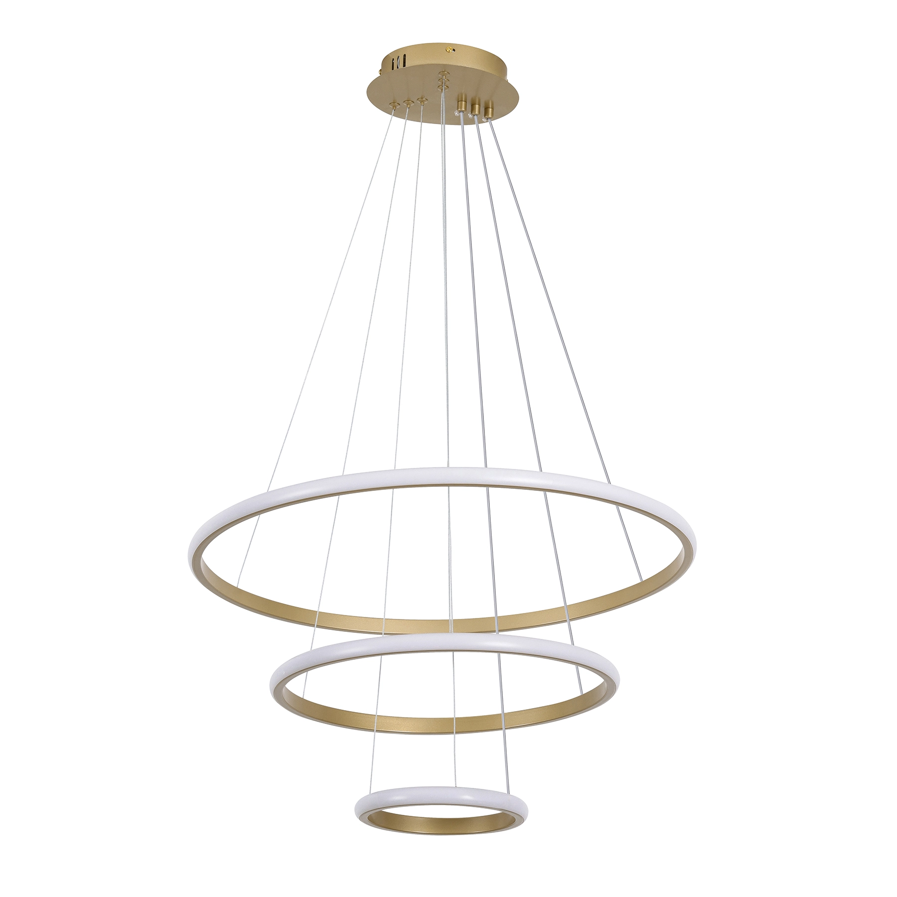 Pendente Redondo Com LED 3 em 1 Aço Horizon 3 Aros Hevvy Iluminação Dourado