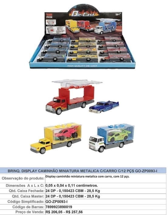 Brinq. Display Caminhao Miniatura Metalica C/12 Pcs Go Zp0093 I