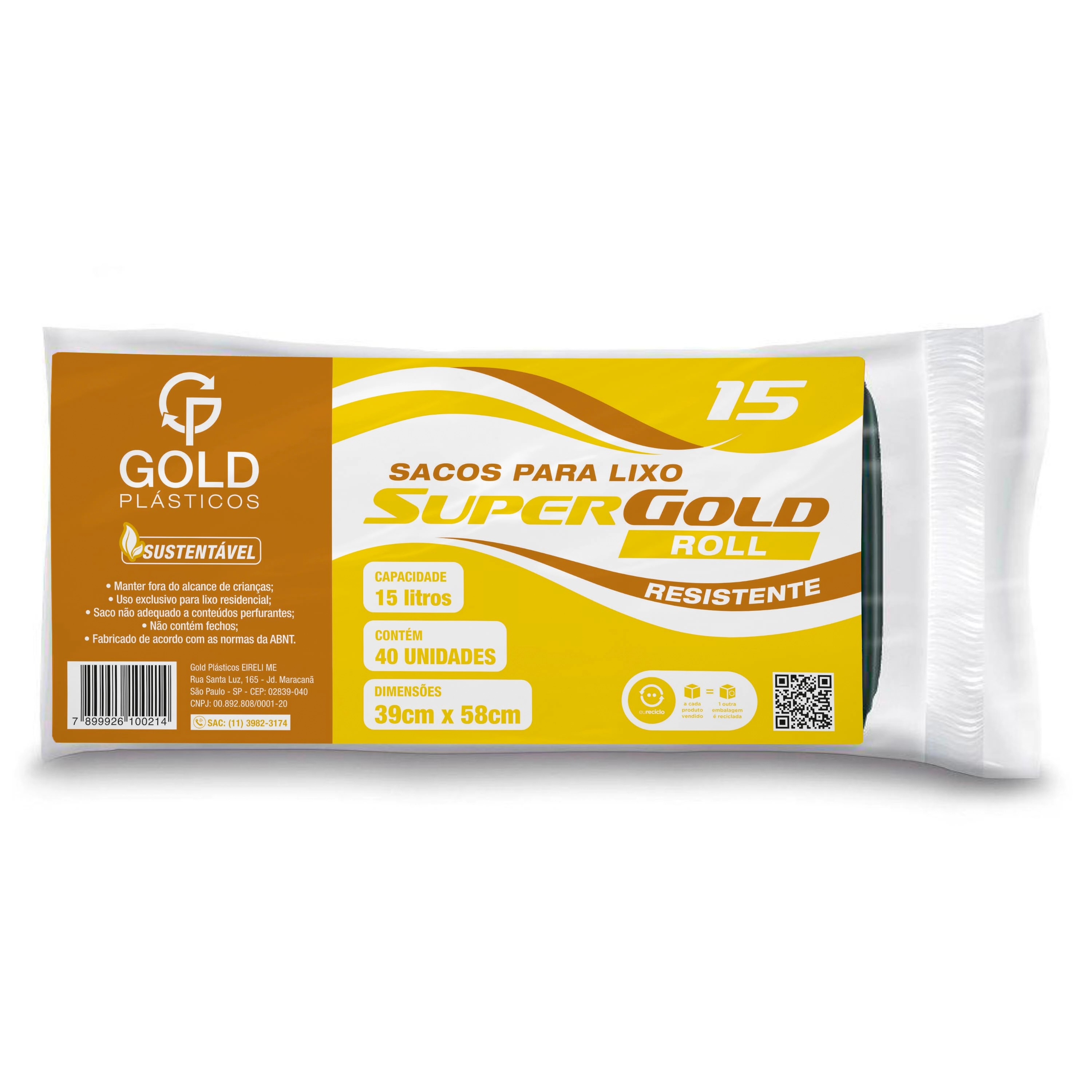 Saco De Lixo Super Gold Roll 15l