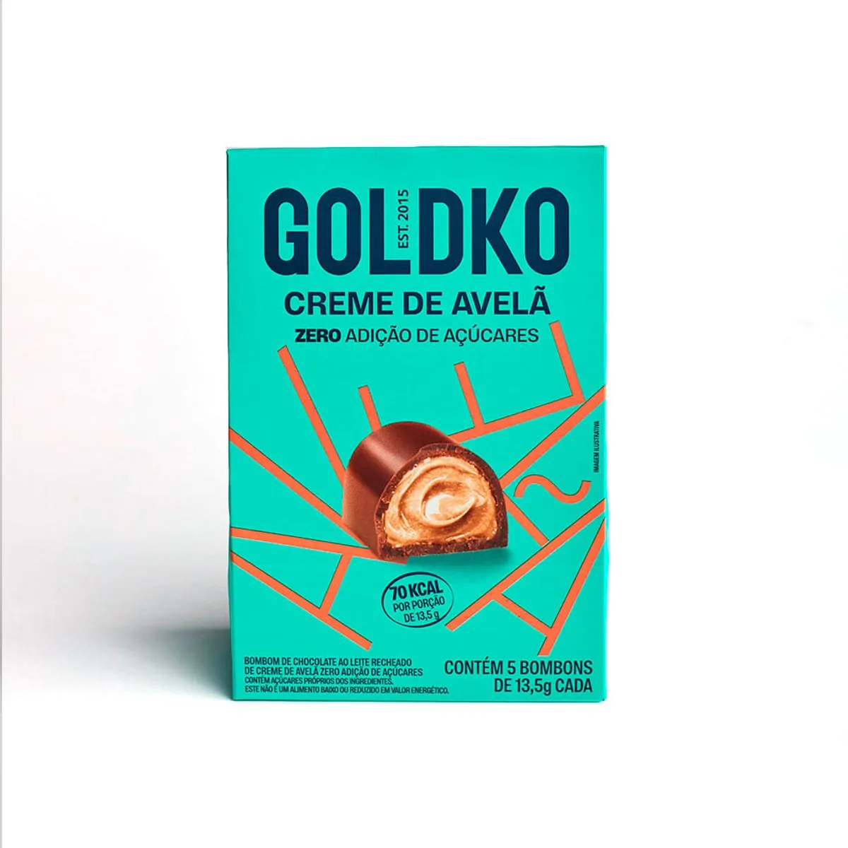 Bombom Ao Leite Recheio Creme De Avelã Goldko Caixa 67,5g 5 Unidades