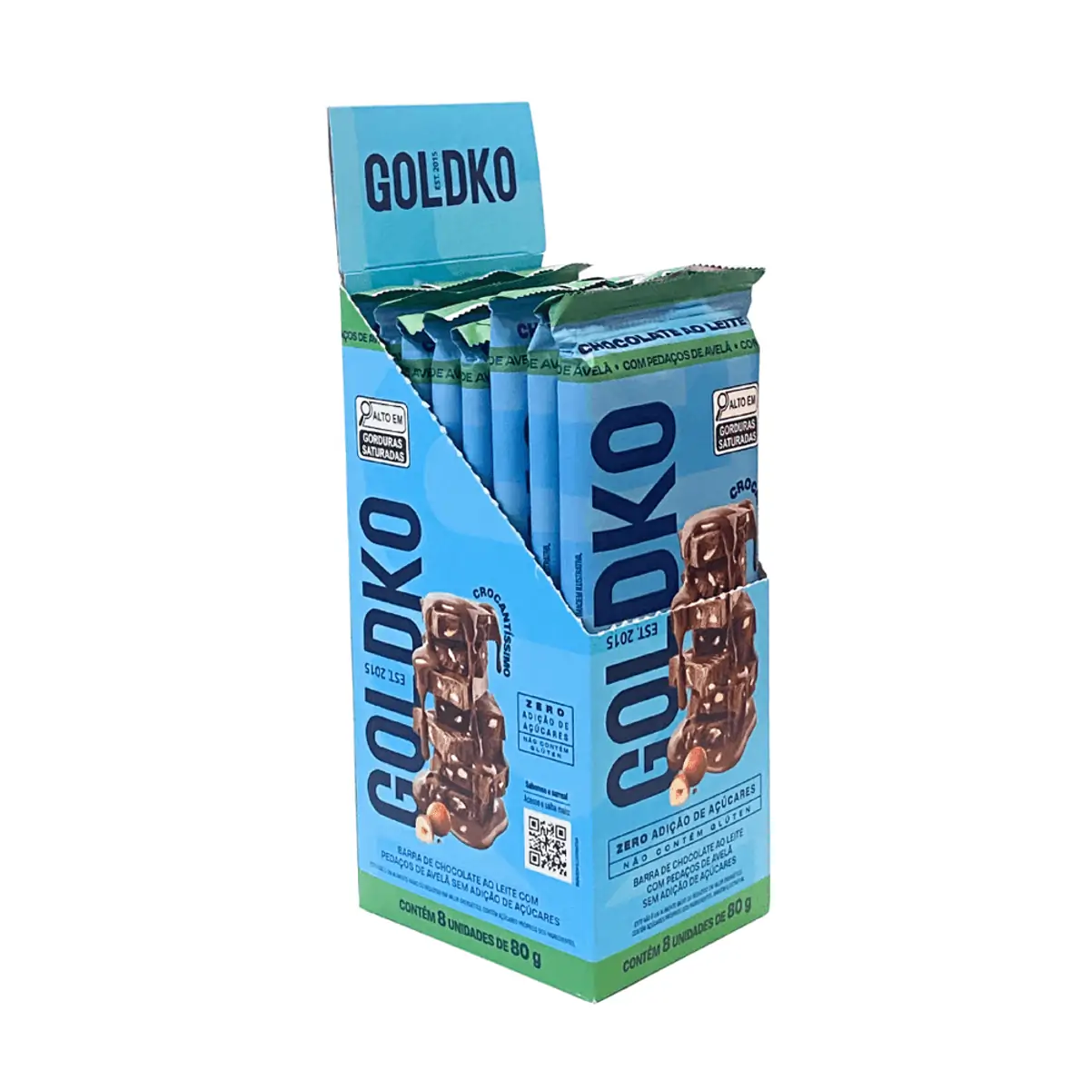 Barra De Chocolate / 8un 80g Ao Leite Com Avelã / Goldko / Barrinhas Snacks