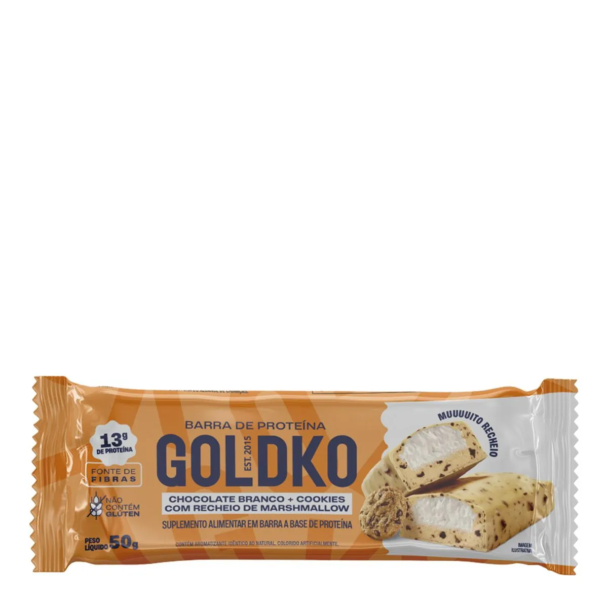 Barra De Proteina Chocolate Branco Rech Mashmallow Gold Ko 50g