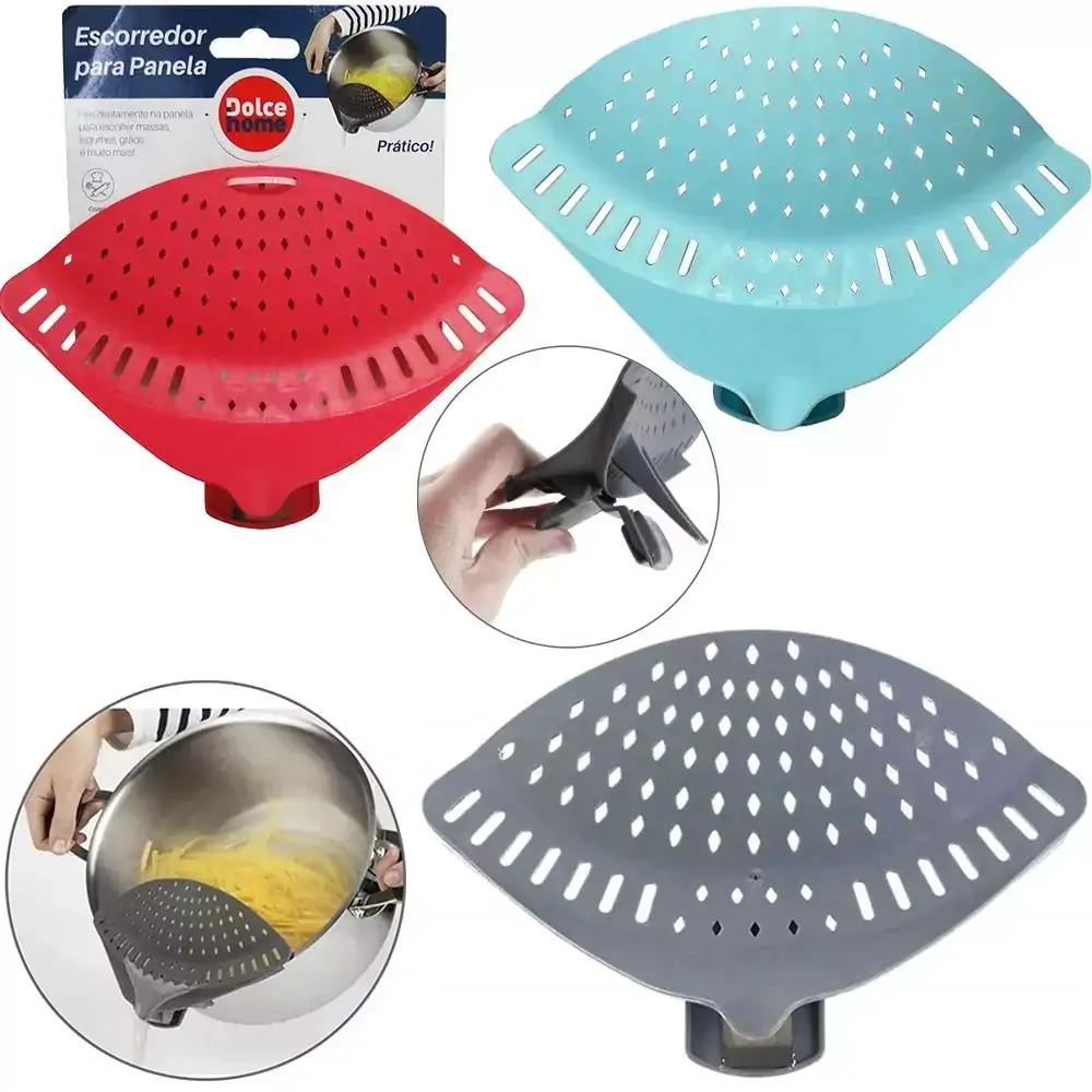 Escorredor C/ Clip para Panela Macarrao Cozinha Pratic Cinza