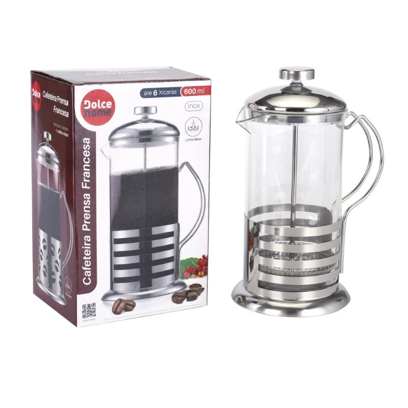 Cafeteira Francesa Dolce Home 600ml Inox 20x10,5cm