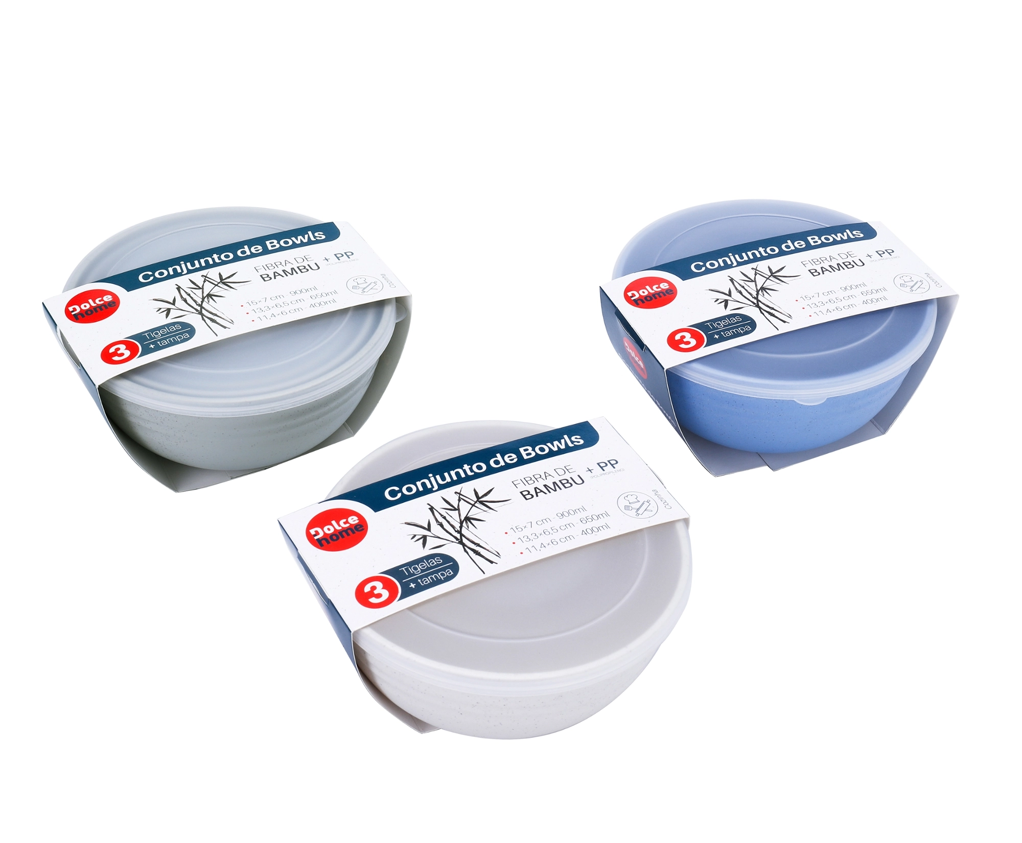 Conjunto De Potes Bowls Fibra Bambu E Pp 3 Pecas