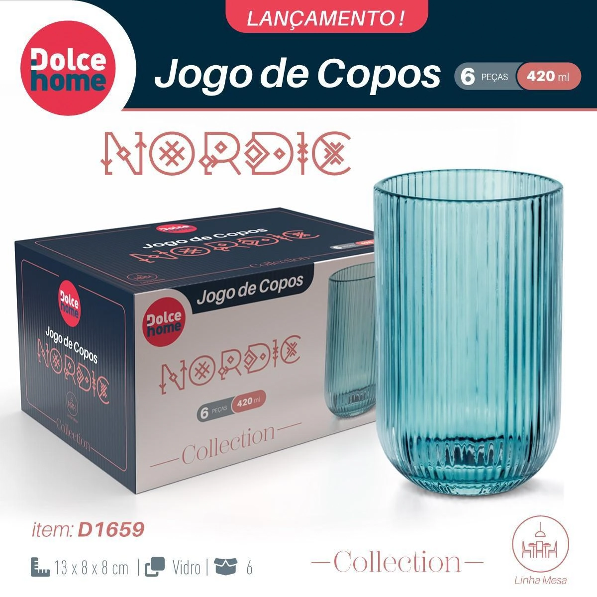 Jg Taca Dolce Home Nordic 420ml Azul C/ 6 Un