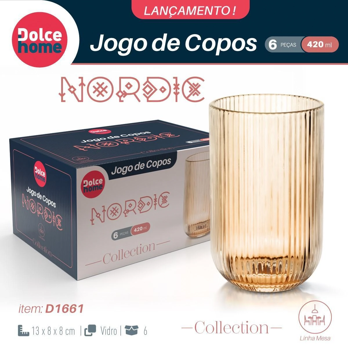 Jg Taca Dolce Home Nordic 420ml Ambar C/ 6 Un