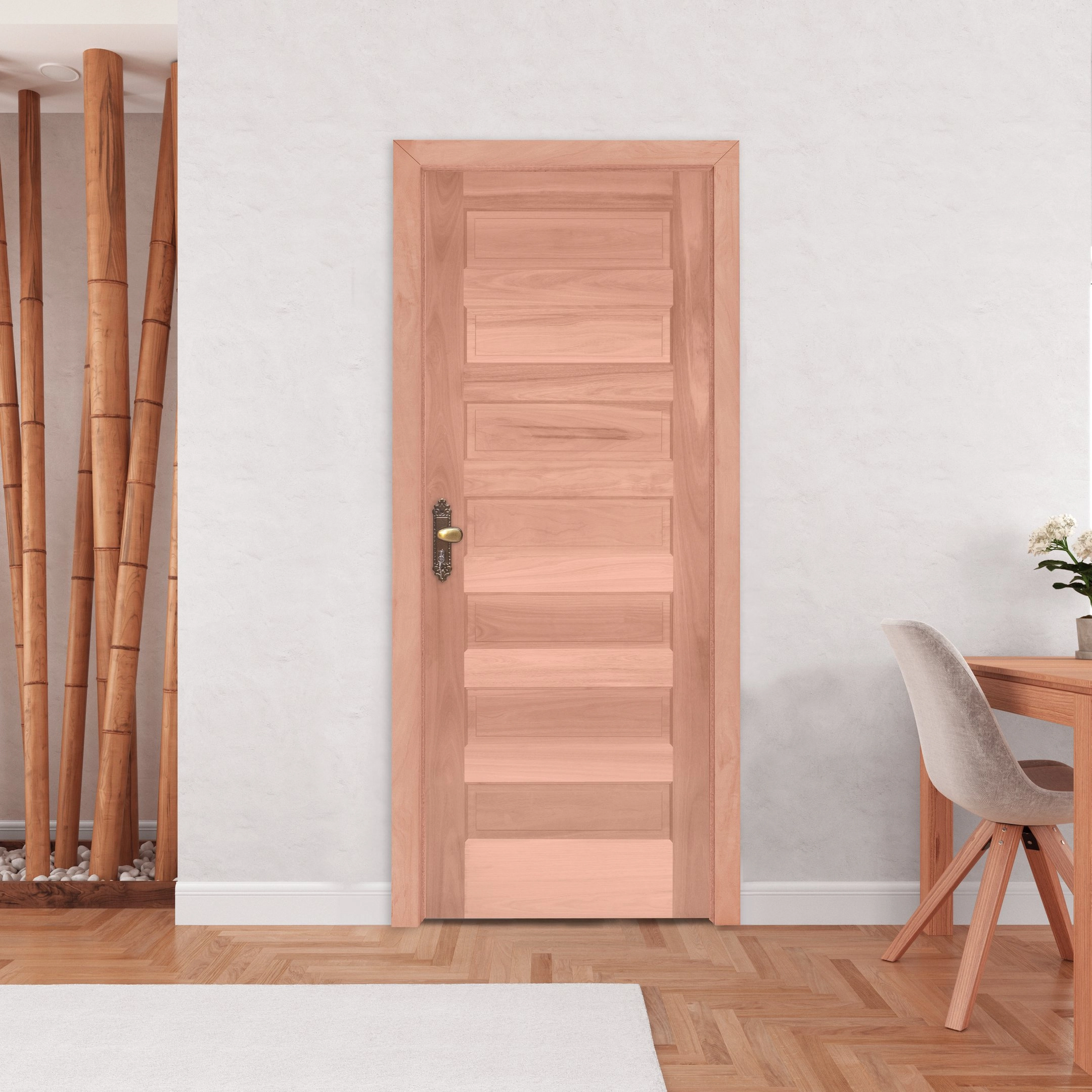 Kit Porta De Madeira 213cmx84,5cmx12cm Pe28 Esel Abertura Esquerda Natural