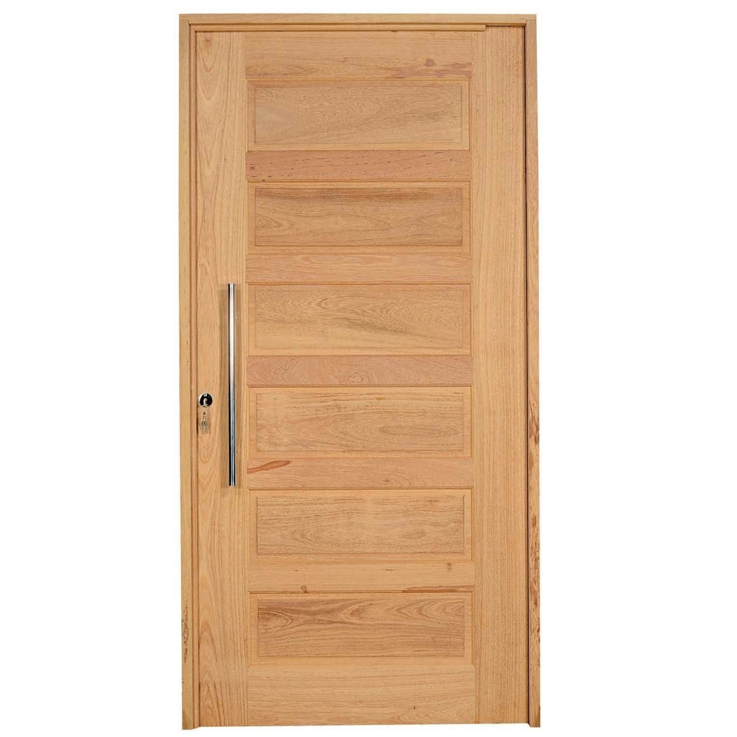 Kit Porta De Madeira Pivotante Frisada 214cmx107cmx12cm Pe28 Esel Abertura Direita Natural