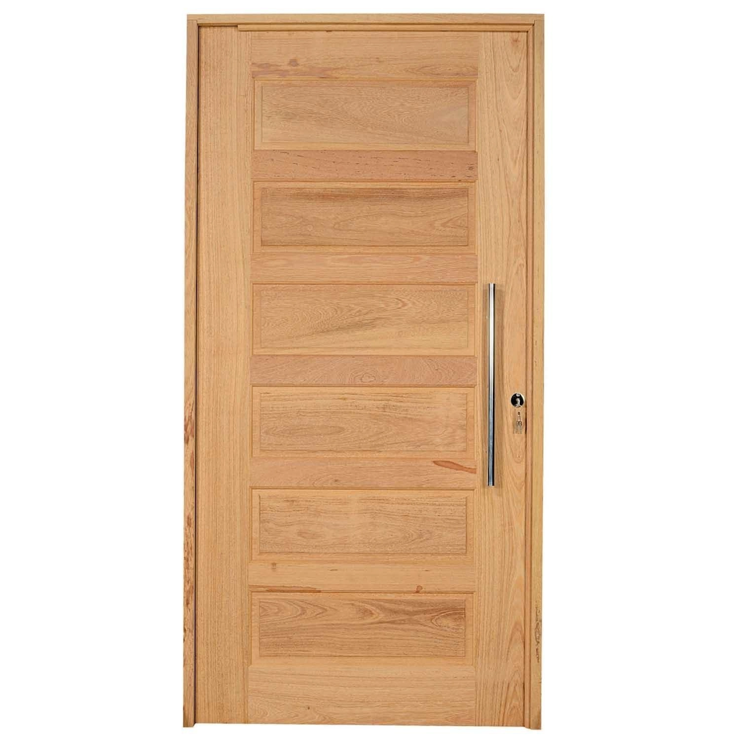 Kit Porta De Madeira Pivotante Frisada 214cmx117cmx12cm Pe28 Esel Abertura Esquerda Natural