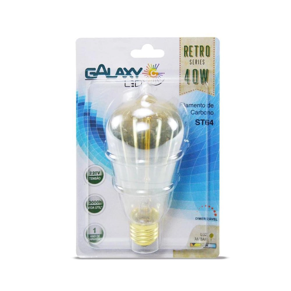 Lâmpada Filamento De Carbono 40w St64 Ambar 2400k 220v