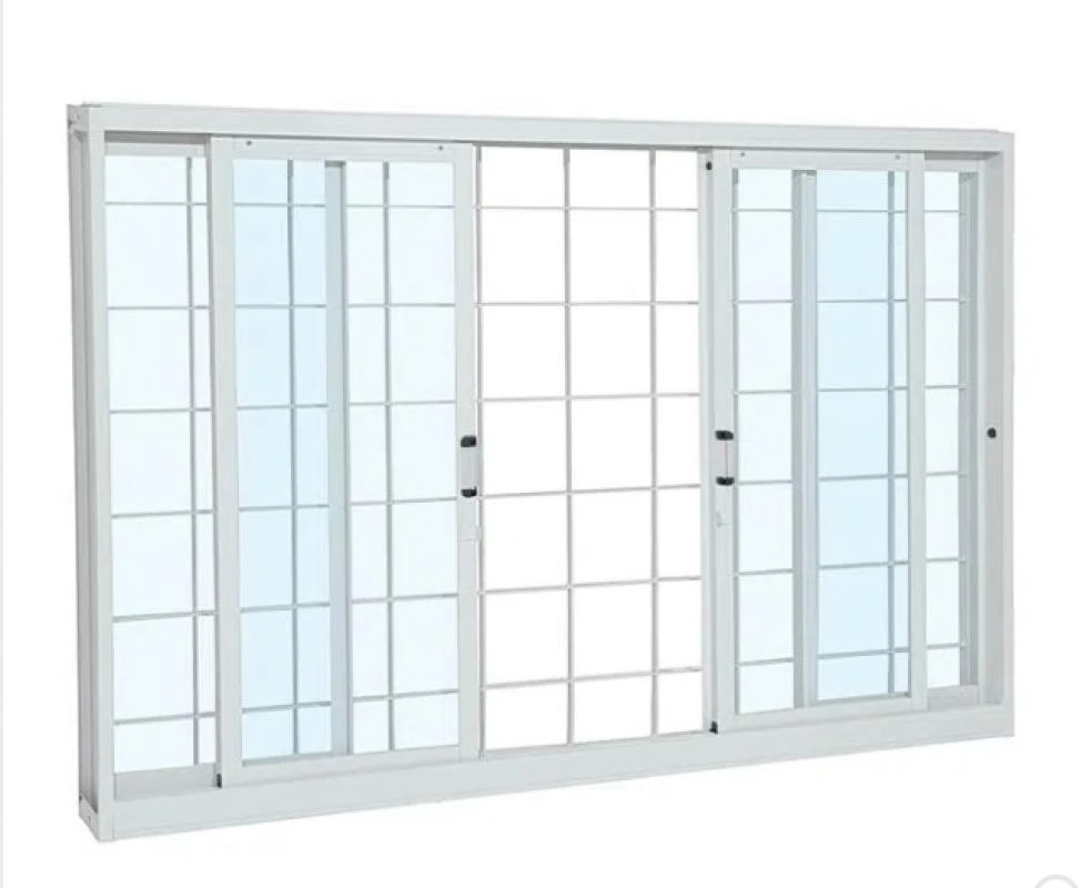 Janela Em Aço Galvanizado Gold 04 Folhas Com Grade Branca - 100x120