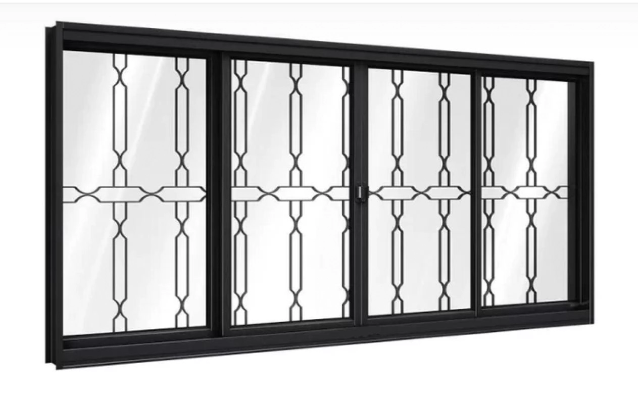 Janela De Aço Galvanizado Preto Gold 04 Folhas Com Grade Elo - 100x120