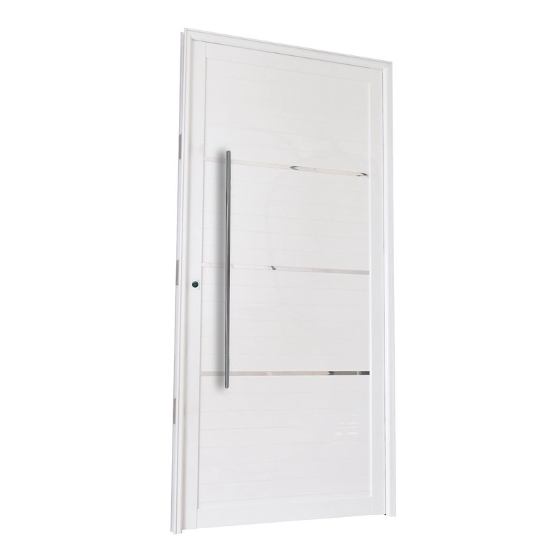 Porta De Giro Lambri Em Alumínio 215 X 104 X 6 Cm Puxador E Friso Direita Branco Suprema Mmachado