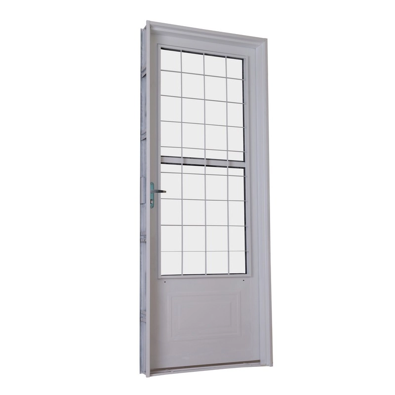 Porta De Giro Em Aço 215 X 85 X 12 Cm Postigo Esquerda Grade Quad. Branco Prática Mmachado