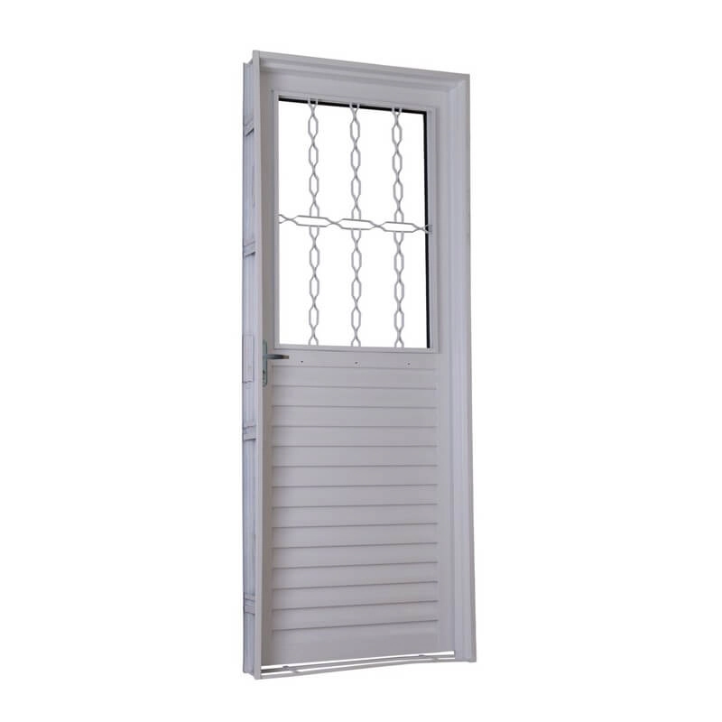 Porta De Giro Em Aço Mista 215 X 85 X 6 Cm Postigo Esquerda Grade Elo Branco Prática Mmachado