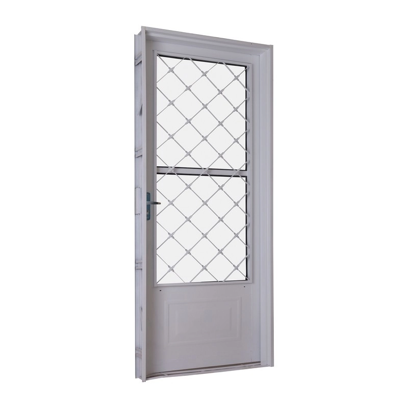 Porta De Giro Em Aço 215 X 85 X 12 Cm Com Grade E Postigo Esquerda Branco Prática Mmachado