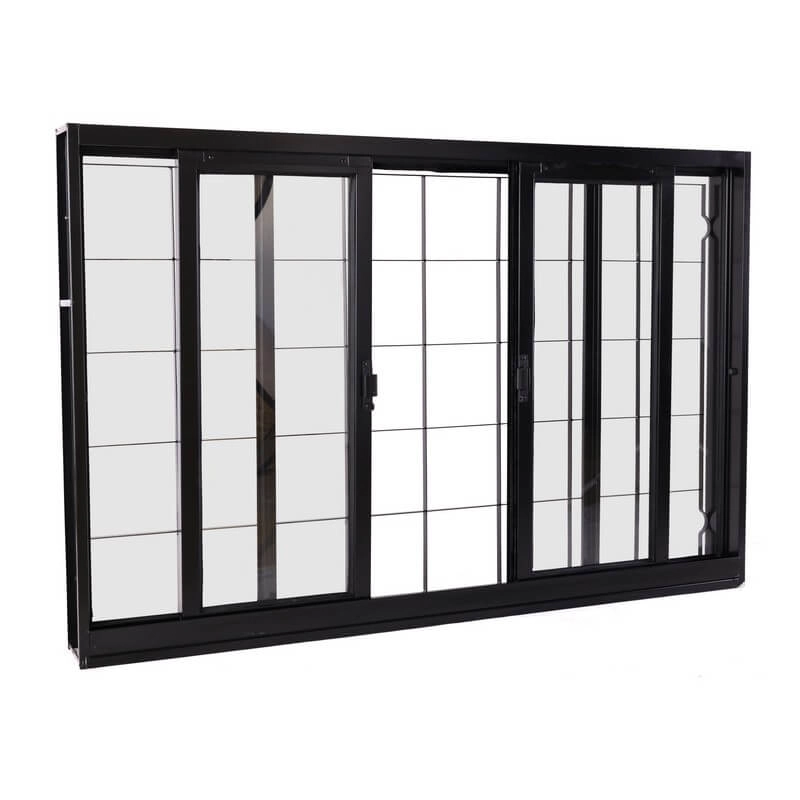 Janela De Correr Em Aço 100 X 150 X 12 Cm Com Grade 4 Folhas Preto Prática Mmachado