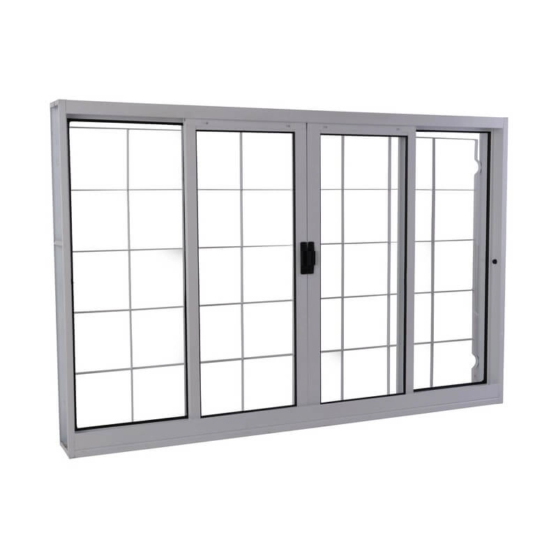 Janela De Correr Em Aço 100 X 100 X 12 Cm 4 Folhas Grade Quad. Branco Prática Mmachado