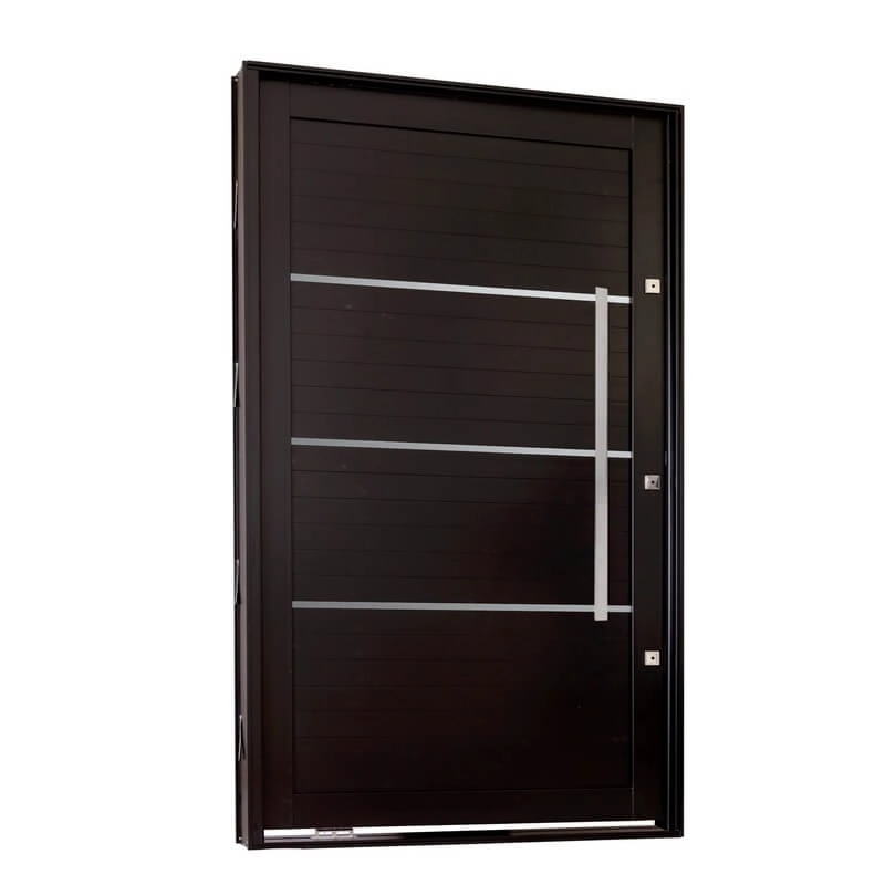 Porta Pivotante Lambri Em Alumínio 221 X 127 X 11 Cm Puxador Friso Esquerda Preto Suprema Mmachado