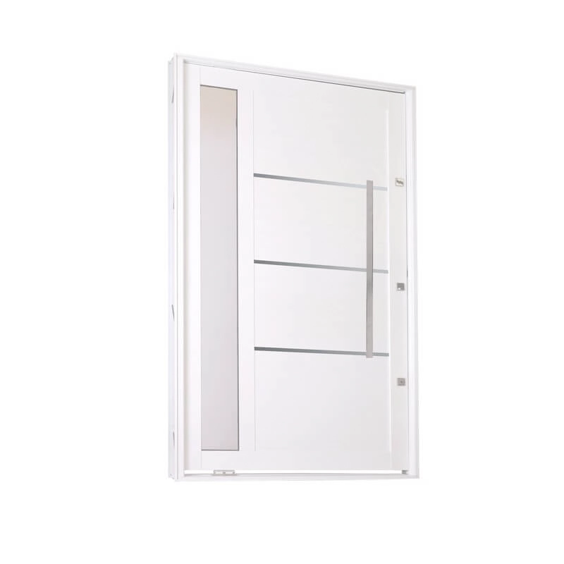 Porta Pivotante Lambri Alumínio 221 X 127 X 11cm Puxador Friso Visor Direita Branco Suprema Mmachado