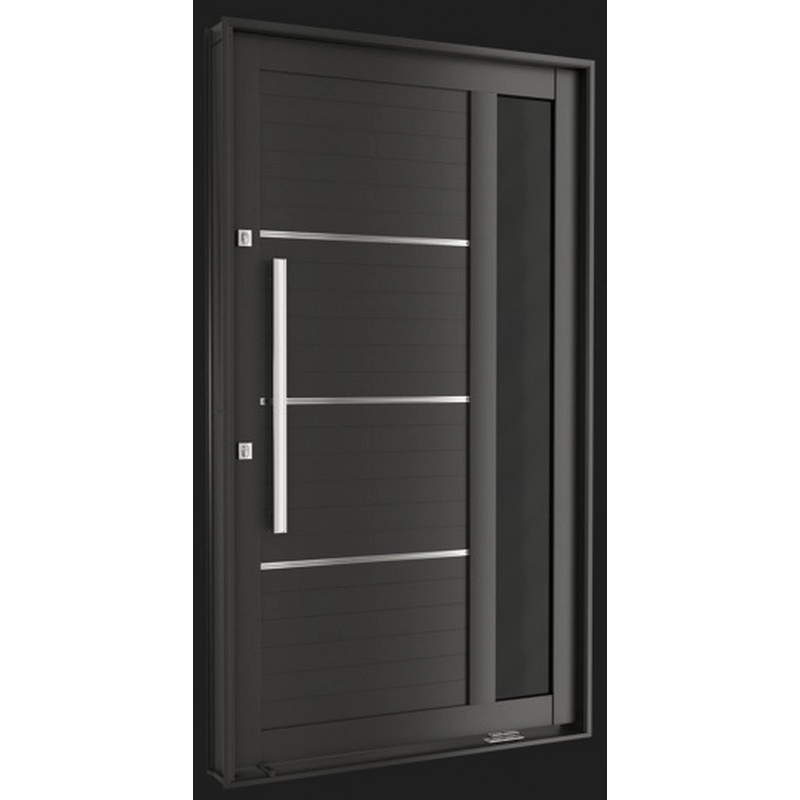 Porta Pivotante Lambri Alumínio 221 X 127 X 11cm Puxador Friso Visor Esquerda Preto Suprema Mmachado