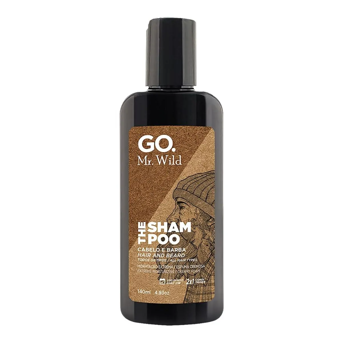 Shampoo Para Barba E Cabelo 2 Em 1 Go. Mr. Wild Frasco 140ml