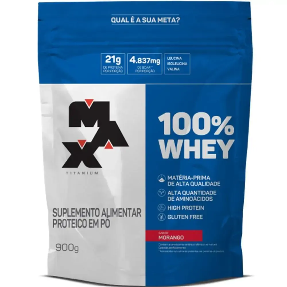 100 Whey Protein Sabor Morango Max Titanium 900g