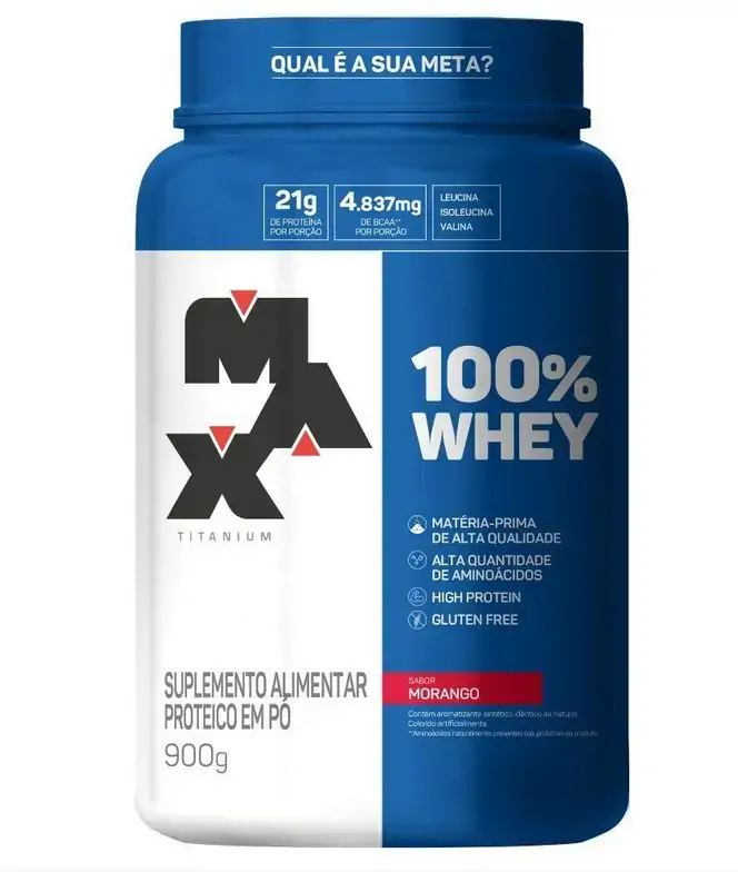 100% Whey Protein Concentrate 900g Morango Max Titanium