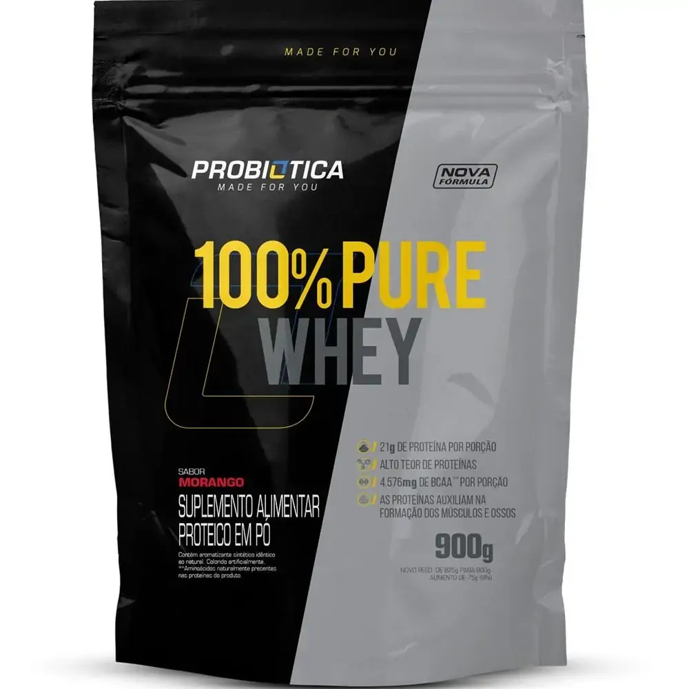 100% Pure Whey - Morango - Probiótica - 900g (Refil)