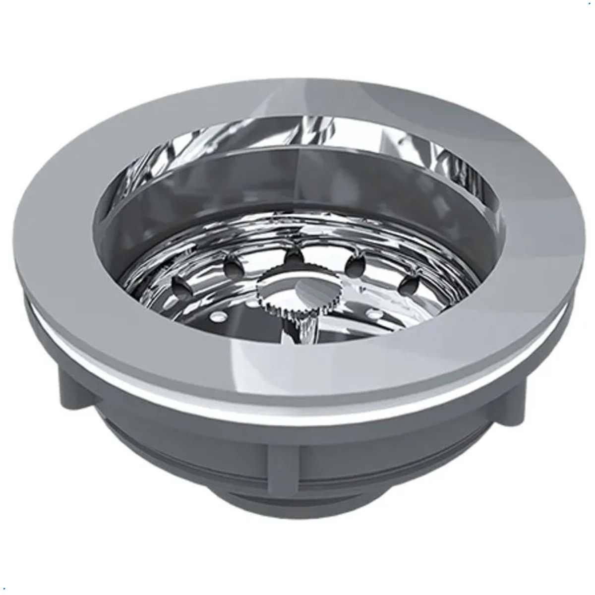 Válvula de Escoamento Para Pia Americana PP Aba Inox 110mm 4.1/2" 1.1/2" Blukit