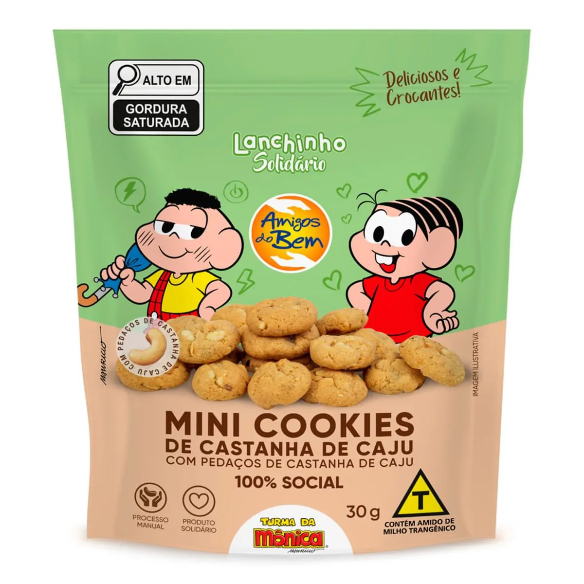 Minibiscoito Cookie De Castanha De Caju Turma Da Mônica Amigos Do Bem Lanchinho Solidário Pouch 30g