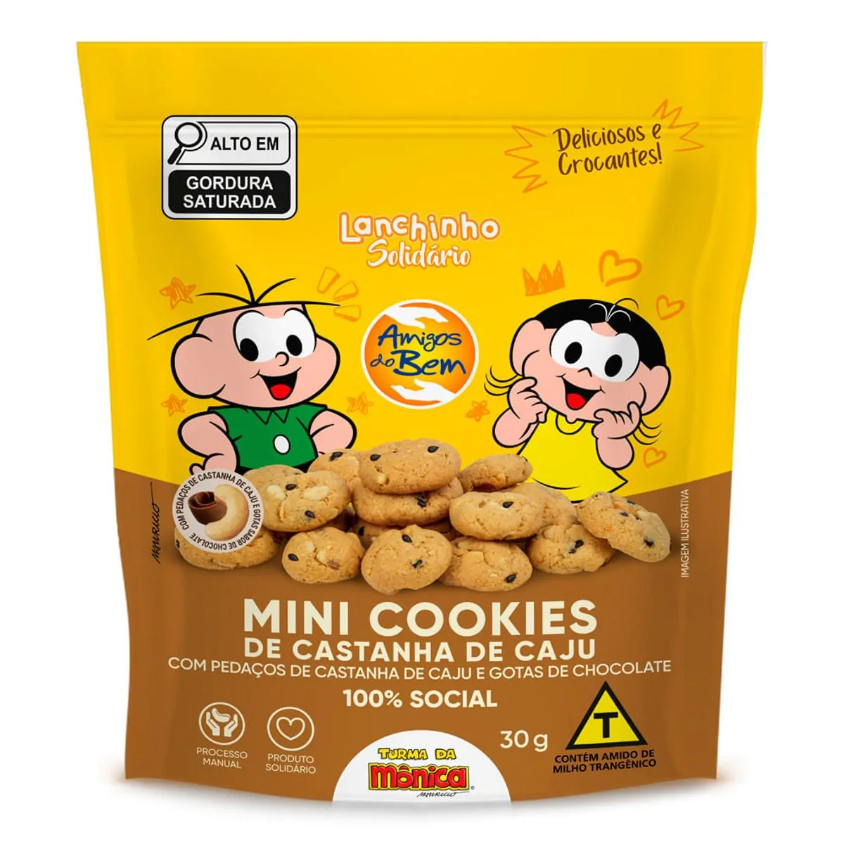 Minibiscoito Cookie Com Pedaços De Castanha De Caju E Gotas De Chocolate Turma Da Mônica Amigos Do B