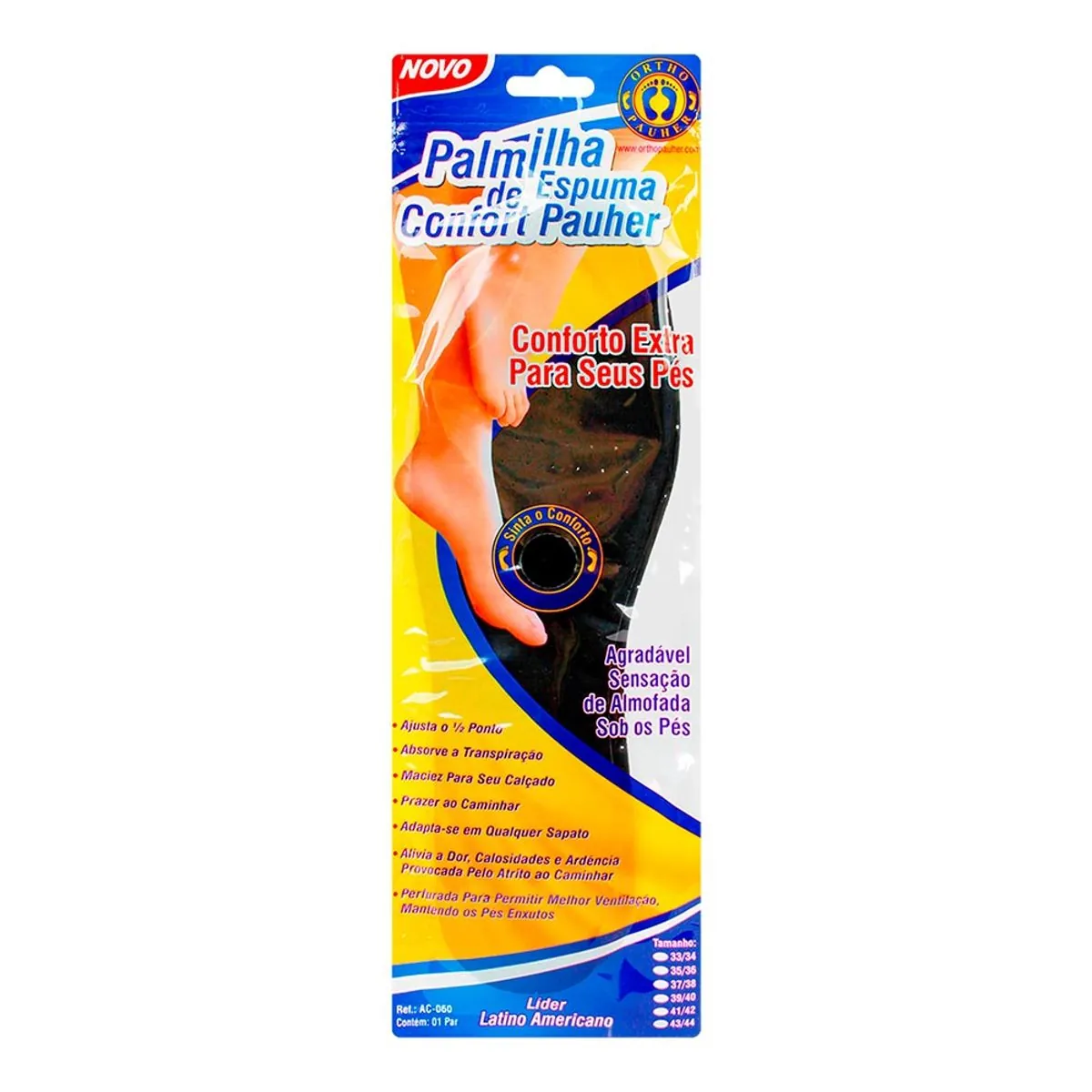 Palmilha Espuma Preta Ortho Pauher Confort 35/36