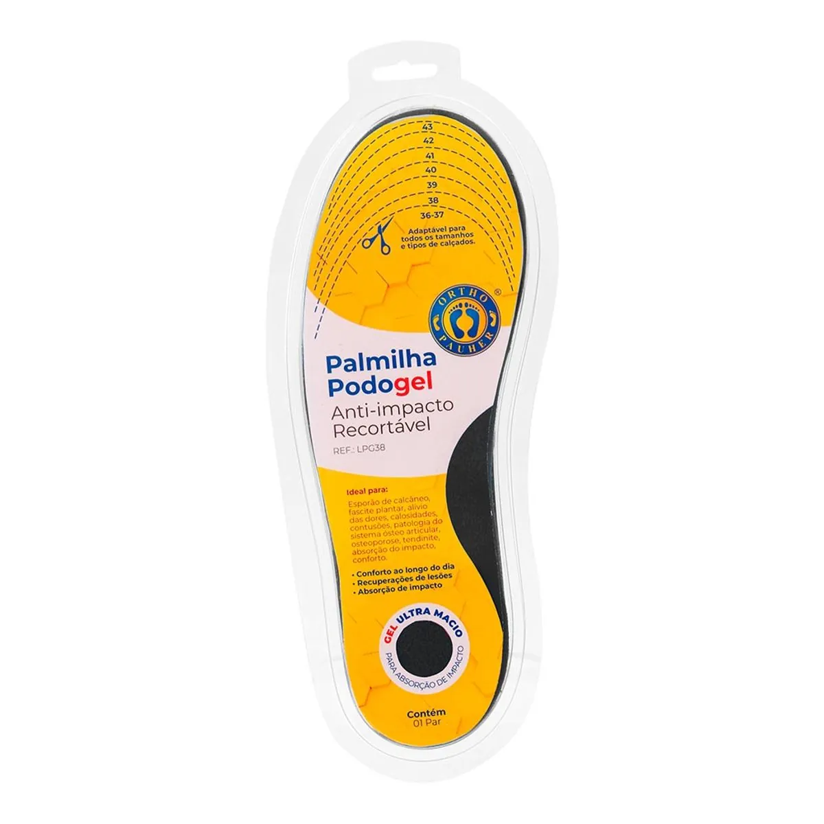 Palmilha Gel Anti Impacto Recortável Preta Ortho Pauher Podogel