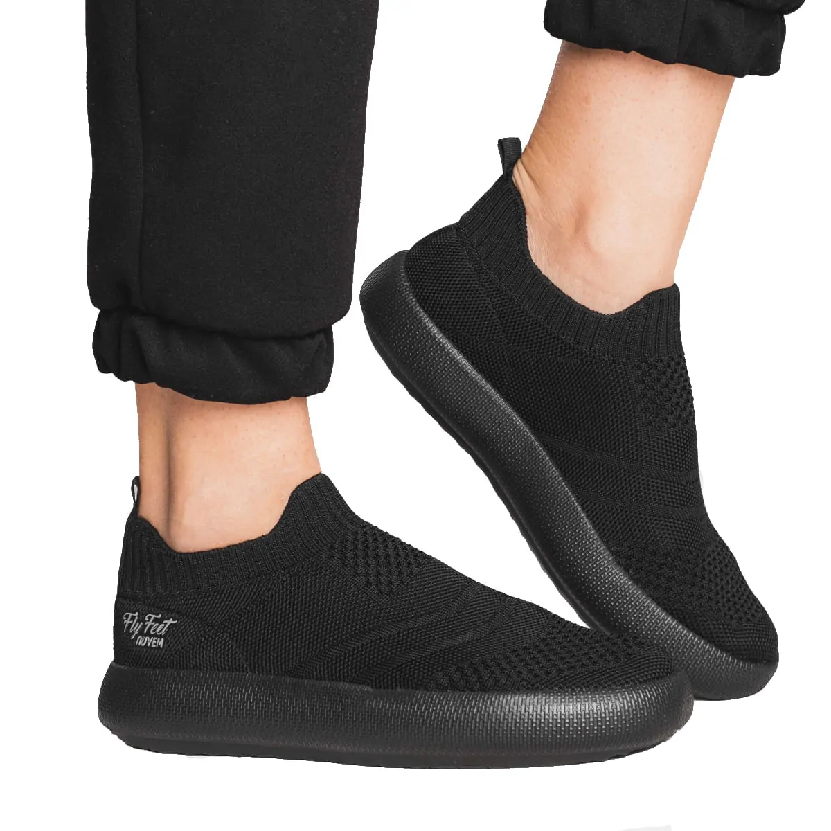 Tênis Ortopédico Flyfeet Nuvem Knit Ortho Pauher - Preto - 36/37