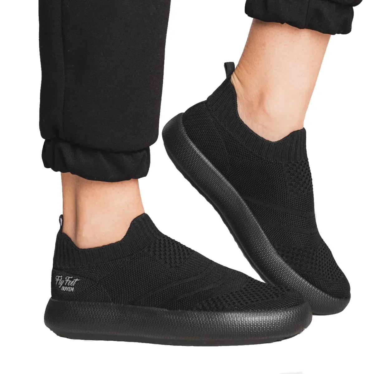 Tênis Ortopédico Flyfeet Nuvem Knit Ortho Pauher - Preto - 38/39